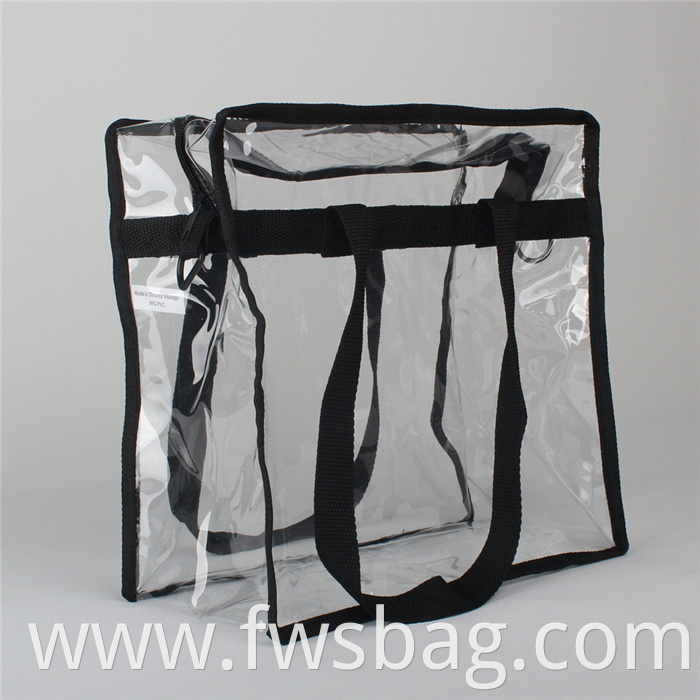 12 X 12 Stadium Security Approved Large Black Plastic All Clear Vinyl PVC Tote Bag With Long Shoulder Strap